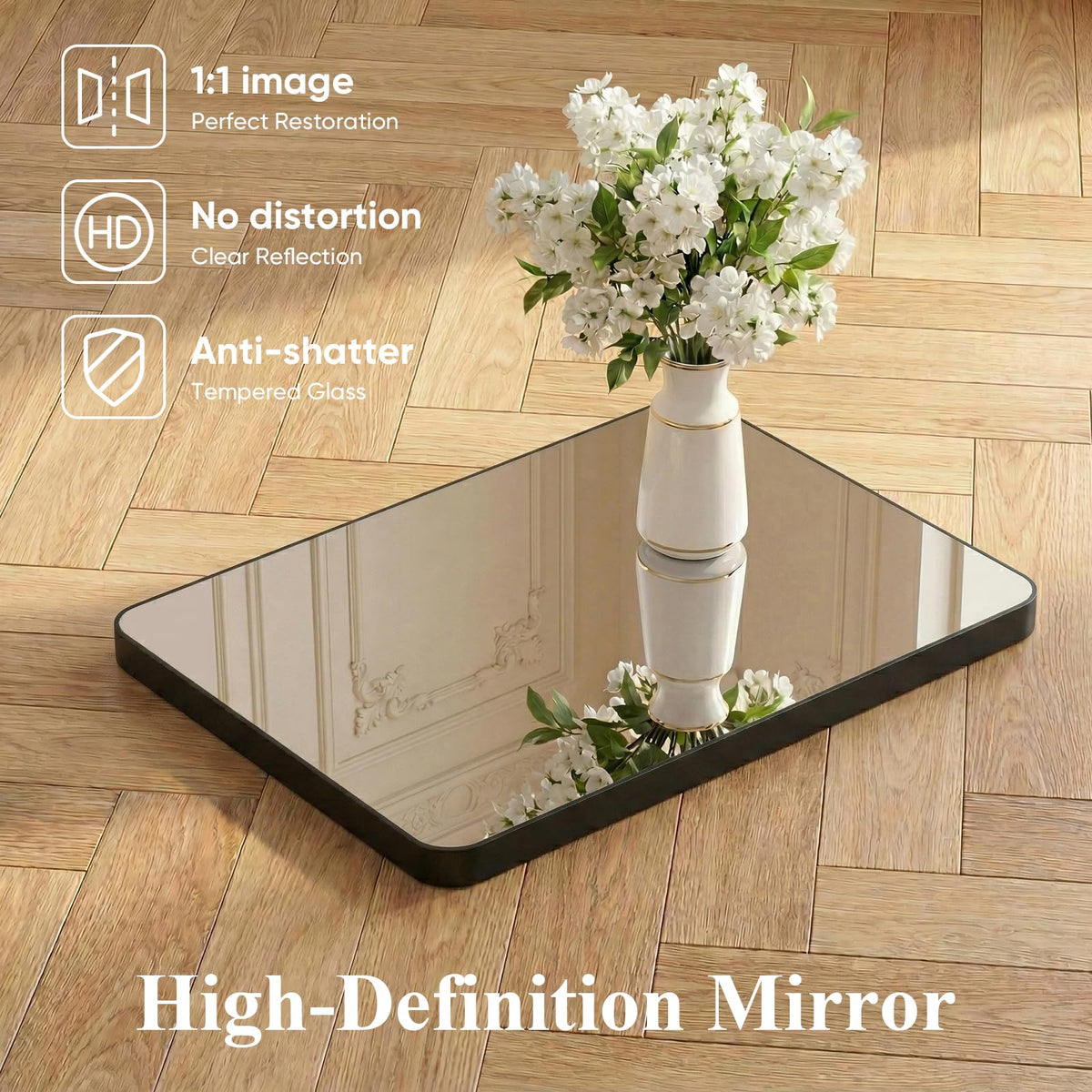 Bathroom Wall Mirror (Black-round Corner / 30"L x 40"W)