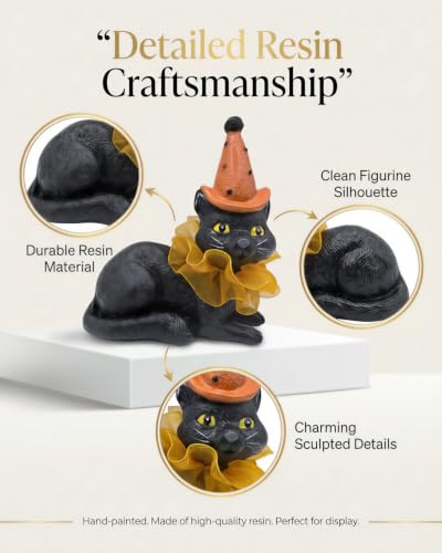 Halloween Decoration Indoor Resin Cat Witch Figurine (Black Cat)