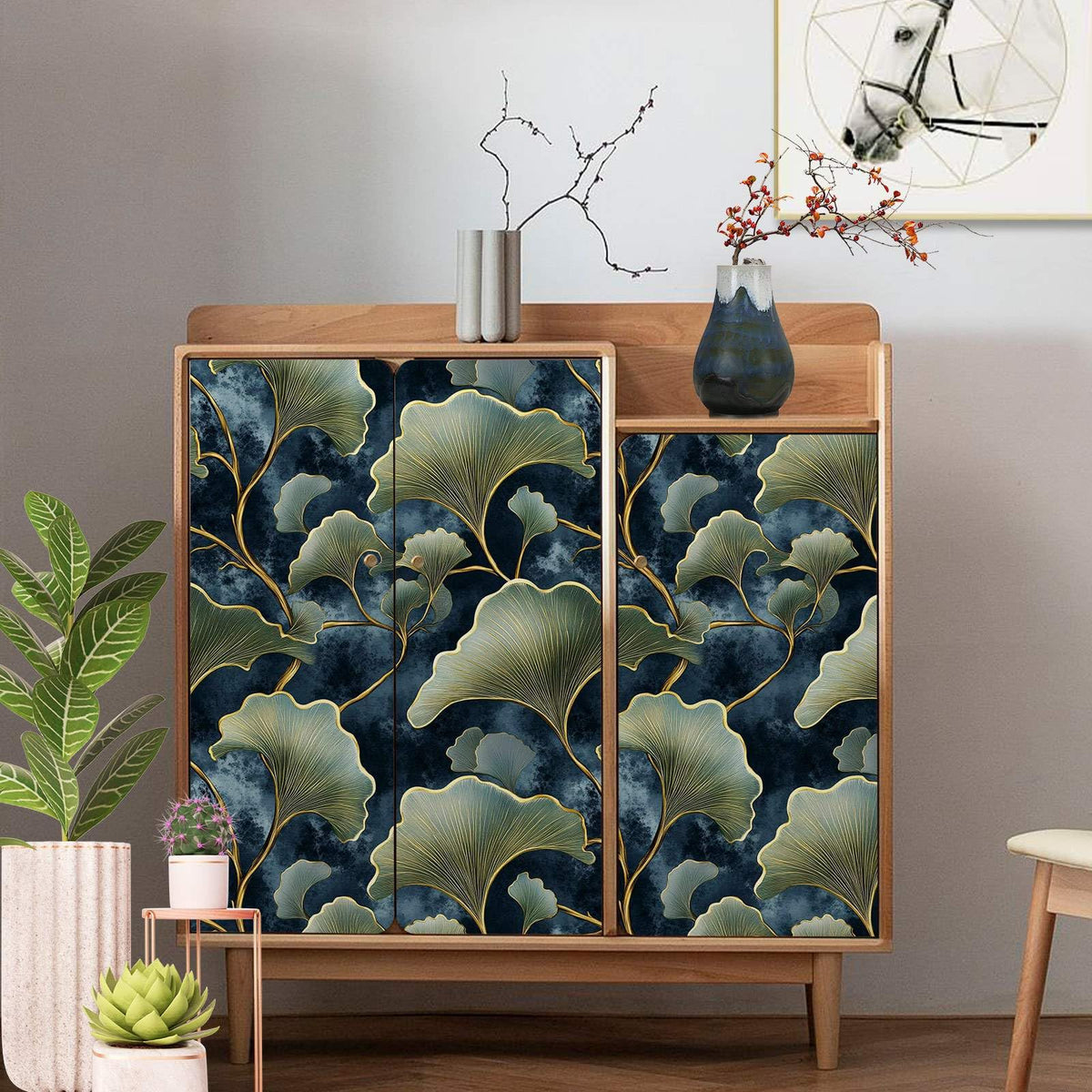 Dark Blue Ginkgo Leaf Peel and Stick Wallpaper (17.7" x 118")