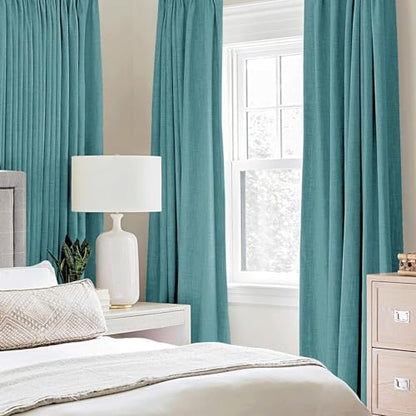 100% Blackout Linen Curtains for Bedroom 52x72 Inches Teal (Teal / 52"W x 72"L (Pack of 2))