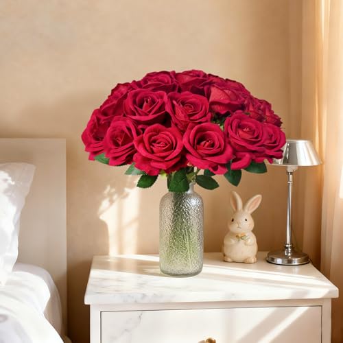 50Pcs Red Roses Artificial Flowers with Stems for Home Decor (Red / 50Pcs)