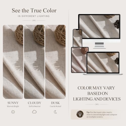 Oatmeal Linen Curtains 102 Inches Long for Living Room 2 Panels (Oatmeal / 52"W x 102"L (Pack of 2))
