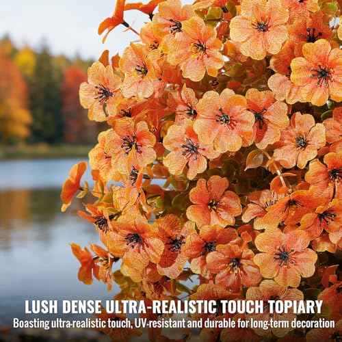 2Pcs Artificial Fall Ball Flowers for Outdoors Decor (Autumn Orange)