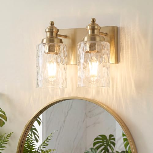 2 Light Bathroom Light Fixtures with Water Ripple Glass (Gold / 2-light)