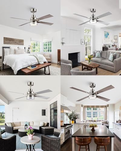 52 Inch Nickel Ceiling Fans with Lights and Remote