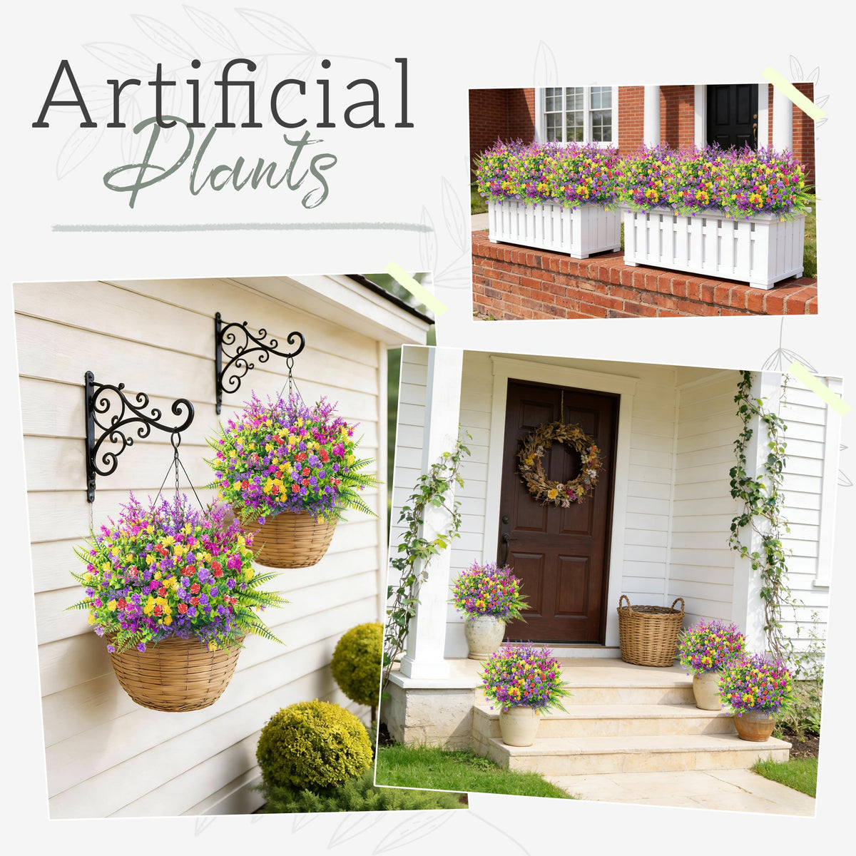 24 Bundles Artificial Flowers Bulk for Outdoors UV Resistant Fake Flowers Spring for Garden Patio Porch Farmhouse Home Window Box Decor（Colourful） (Multi-color)