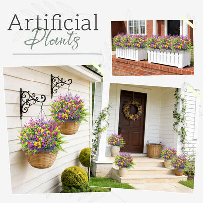 24 Bundles Artificial Flowers Bulk for Outdoors UV Resistant Fake Flowers Spring for Garden Patio Porch Farmhouse Home Window Box Decor（Colourful） (Multi-color)