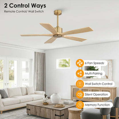 54 Inch DC Ceiling Fans without Light (Aged Brass and Natural Wood / 54")