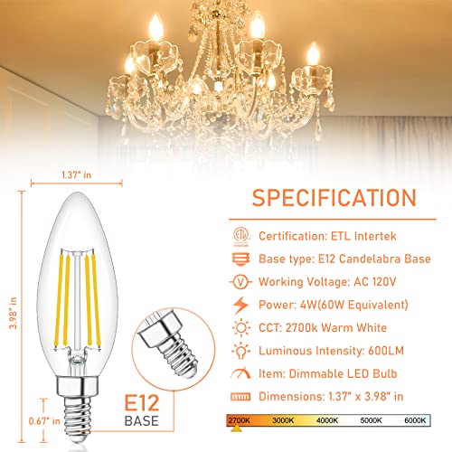 10 Pack E12 LED Light Bulb 60W Equivalent 2700K Warm White for Chandelier (10 Count (Pack of 1))