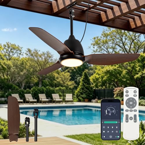 Outdoor Ceiling Fans with Light for Patios (Brown)