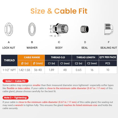 NPT Cable Gland Waterproof IP68 Nylon Cable Pass Through Cord Grip Connector Strain Relief Wire Grommet