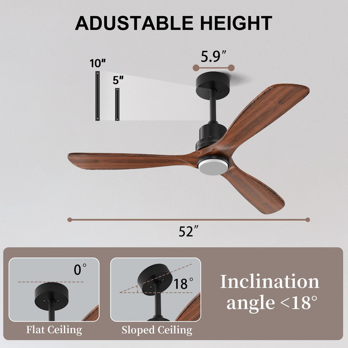 52 Inch Ceiling Fans with Lights and Remote Control (walnut brown / 52IN)