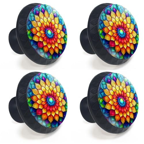 4 Pack Boho Colorful Mandala Cabinet Knobs for Kitchen Bathroom