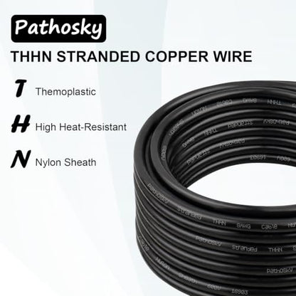 THHN Wire 10 Gauge 15FT Stranded OFC Copper Wire with Nylon Coating & PVC Insulation (Black / 10AWG 15FT)