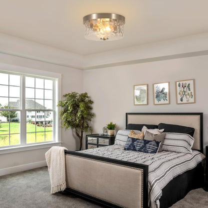 Brushed Nickel Flush Mount Ceiling Light (Brushed Nickel Water Ripple Glass)
