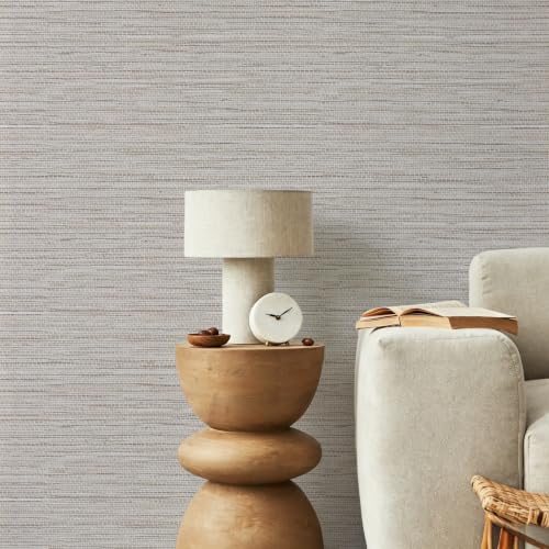 Beige Grasscloth Peel and Stick Wallpaper Textured 17.3in x 196.8in (Beige / 17.3inch × 196.8inch)