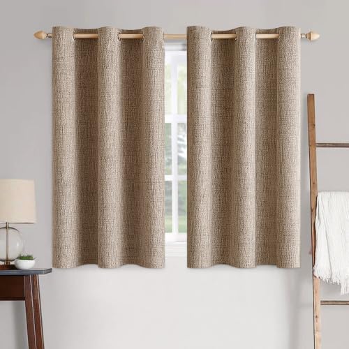 100% Blackout Linen Curtains for Bedroom 42x45 Inches Copper Brown (Copper Brown / 42"W x 45"L (Pack of 2))