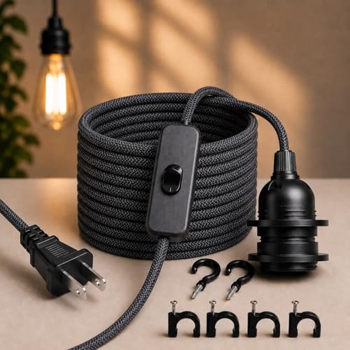 Plug in Fabric Pendant Light Cord with E26