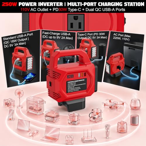 250W Power Inverter Compatible for 18V 20V 60V Batteries