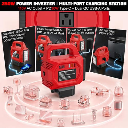 250W Power Inverter Compatible for 18V 20V 60V Batteries
