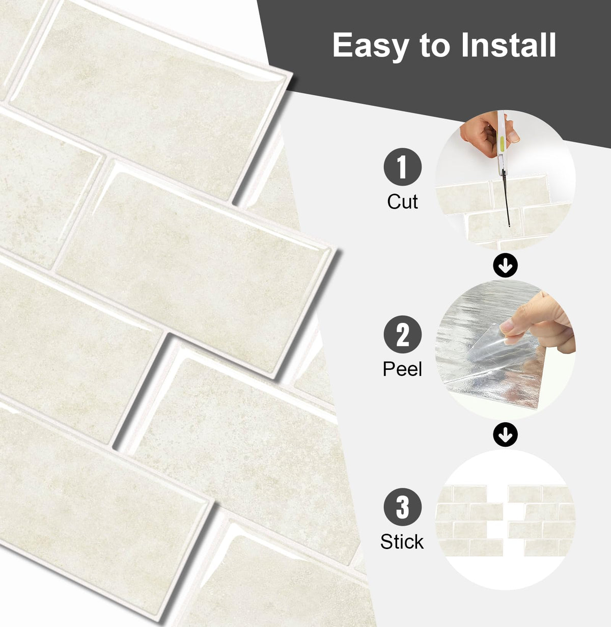 10 Sheets Thicker Peel and Stick Backsplash (Beige)