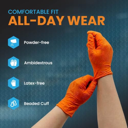 8 Mil Diamond Texture Grip Nitrile Gloves (Black / Large)