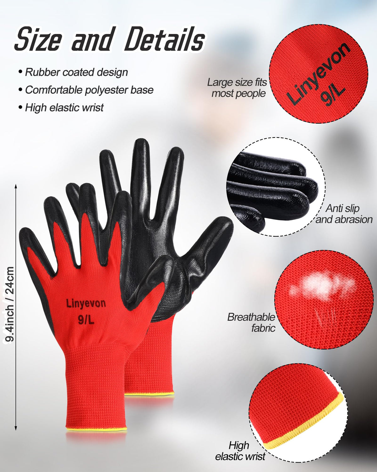 72 Pairs PU Coated Work Gloves Bulk (Multicolor / Medium)