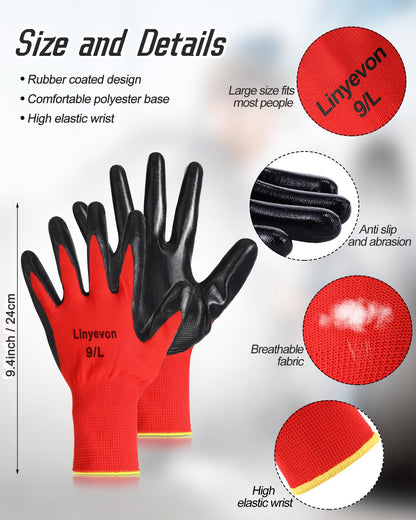 72 Pairs PU Coated Work Gloves Bulk (Multicolor / Medium)