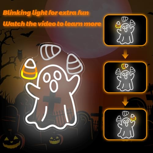 Juggling Ghost Halloween Neon Sign Animated Dimmable LED Halloween Decor (Ghost Corn)