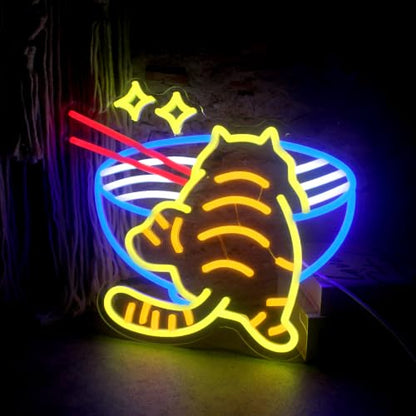 Ramen Cat Neon Sign LED Cat Noodle Neon Wall Art Lights
