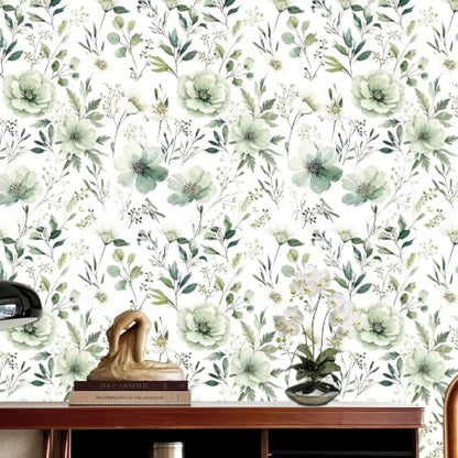 Vintage Dark Black Floral Peel and Stick Wallpaper Botanical Flower Waterproof Removable Self Adhesive Vinyl Contact Wall Paper for Bedroom Bathroom 17.5" X 196"