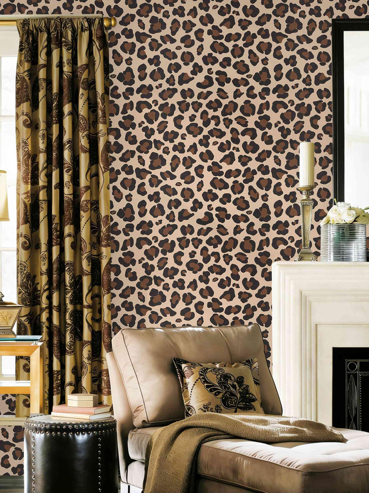 Cheetah Print Decor Peel and Stick Wallpaper (Black/Brown / 17.3" x 393.7")
