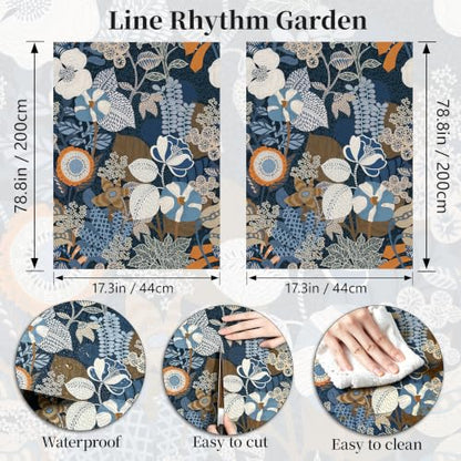 Blue Floral Wallpaper Peel and Stick Wallpaper Boho