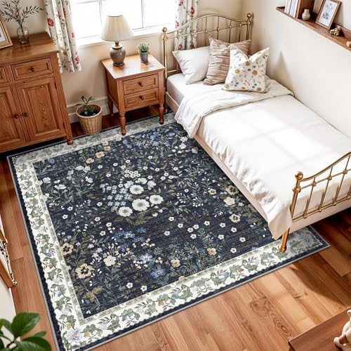 5x5 Living Room Area Rug Washable (Blue / 5x5)