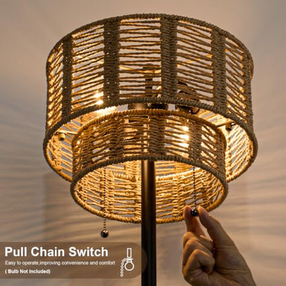 60" Rattan Floor Lamp for Living Room