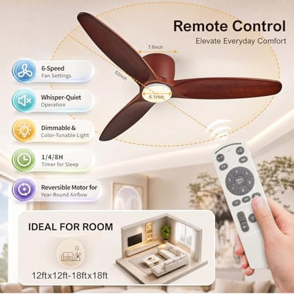 52" Wooden Ceiling Fan with Light