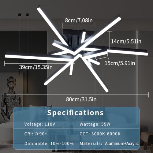 55W LED Ceiling Light Fixture (6-light)