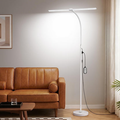 Dual head LED Floor Lamp 20W 1400LM Adjustable Neck Bright Light White (White)