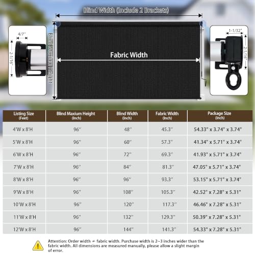 Outdoor Roller Shades for Patio (Black / 48"W x 96"H)