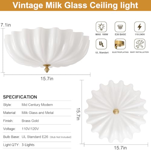 Milk Glass Ceiling Light Flush Mount Flower Shade 3