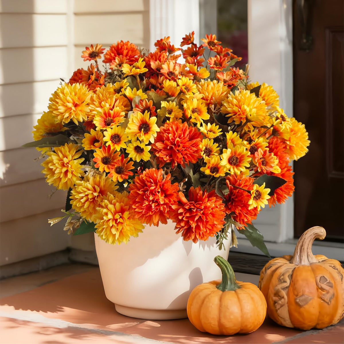 8Pcs Fake Flowers Artificial Mums for Outdoors (Mixed Mums / 8Pcs)
