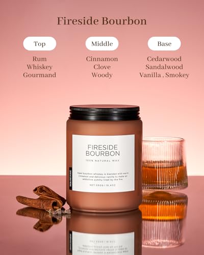 Fireside Bourbon Scented Candle Smoky Wood Fragrance for Fall Decor (Large Jar / Fireside Bourbon)