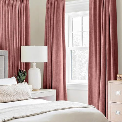 100% Blackout Linen Curtains for Bedroom 52x72 Inches Dusty Rose (Dusty Rose / 52"W x 72"L (Pack of 2))