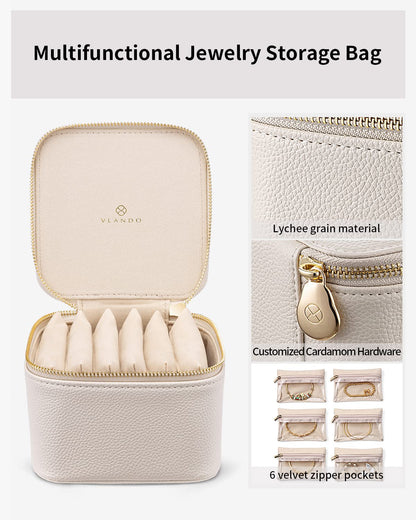 Travel Jewelry Organizer Case with 6 Clear Velvet Zipper Pouches (F.6 PCS White)