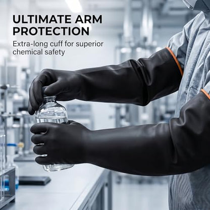 Heavy Duty Latex Gloves (6 Pairs-black / 22 Inch)