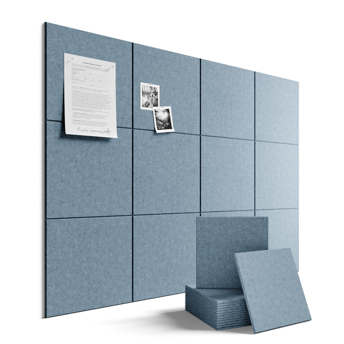 Felt Bulletin Board & Cork Board Alternative 36'' x 24'' (Dusty Blue-1 / Solid tile 12-pack)