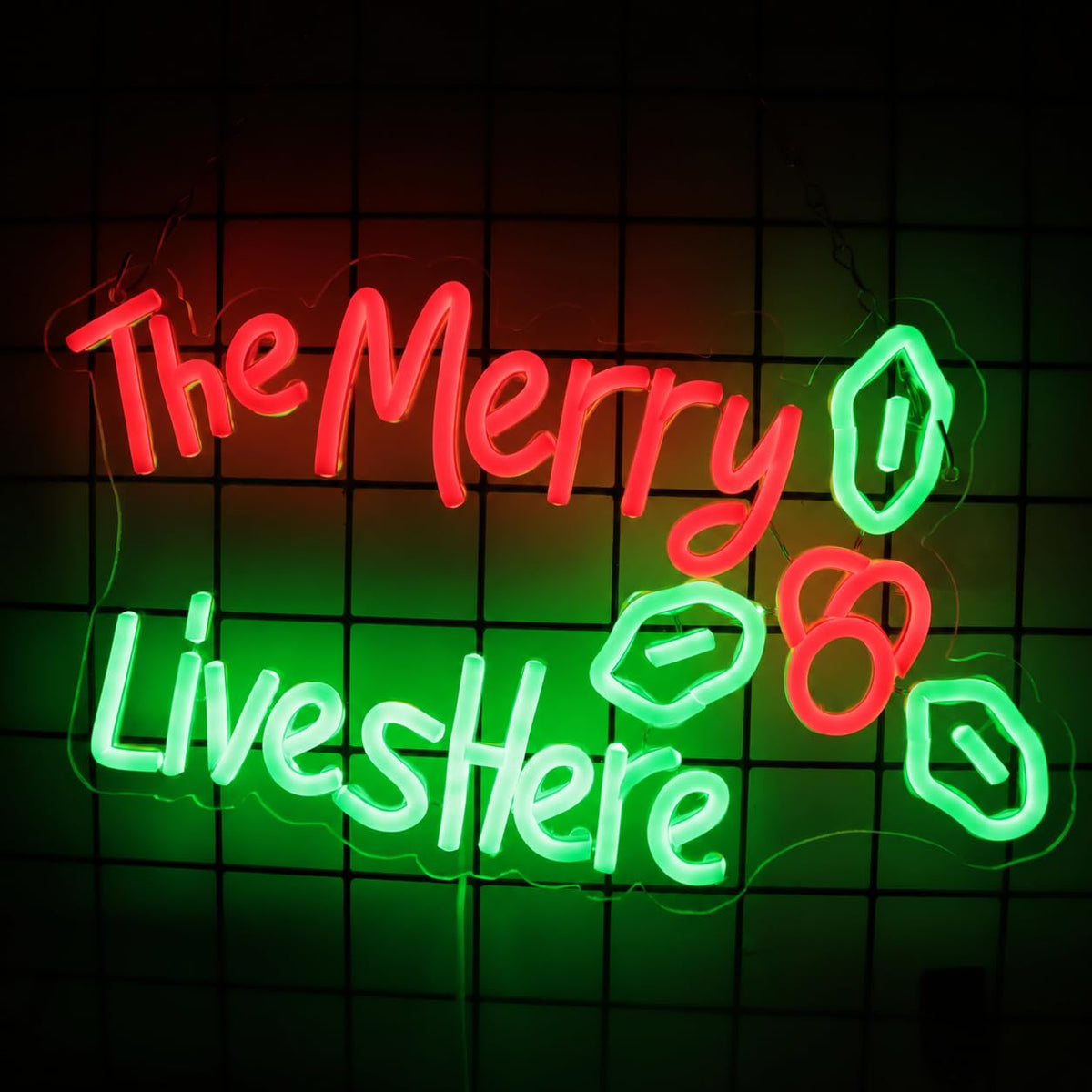 The Merry Lives Here Neon Merry Christmas Neon Sign for Wall Decor Party Christmas Led Sign Window Decorations Winter Xmas Decor Wall Front Door Indoor Outdoor Decor (Green, Merry)