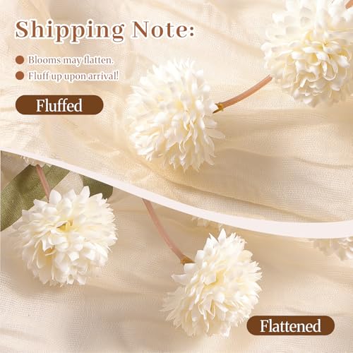 16Pcs Faux Silk Mums Artificial Flowers with Eucalyptus White (White)