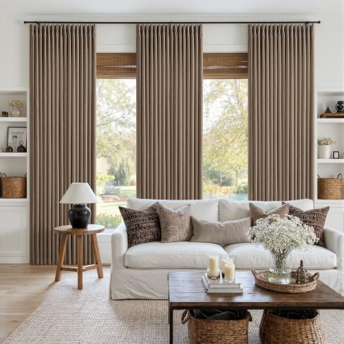 Dark Flax Pinch Pleated 100% Blackout Linen Bedroom Curtains 84 Inch Length (Dark Flax / 50"W x 84"L (Pack of 2))