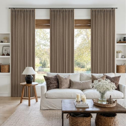 Dark Flax Pinch Pleated 100% Blackout Linen Bedroom Curtains 84 Inch Length (Dark Flax / 50"W x 84"L (Pack of 2))